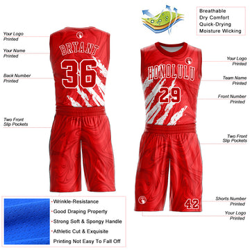 Custom Red White Round Neck Sublimation Basketball Suit Jersey