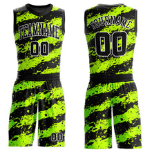 Load image into Gallery viewer, Custom Neon Green Black-White Round Neck Sublimation Basketball Suit Jersey
