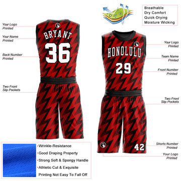Custom Red White-Black Round Neck Sublimation Basketball Suit Jersey