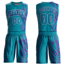 Load image into Gallery viewer, Custom Teal Purple-White Round Neck Sublimation Basketball Suit Jersey

