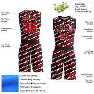 Custom Black Red-White Round Neck Sublimation Basketball Suit Jersey