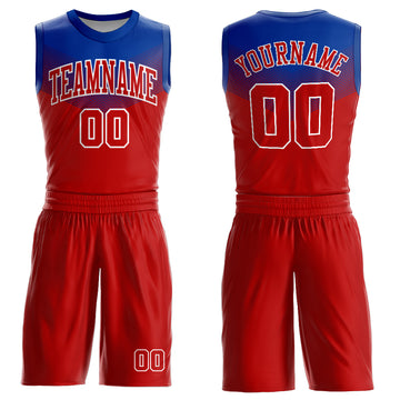 Custom Red Royal-White Round Neck Sublimation Basketball Suit Jersey