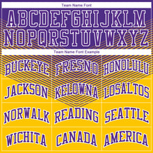 Laden Sie das Bild in den Galerie-Viewer, Custom Gold Purple-White Round Neck Sublimation Basketball Suit Jersey
