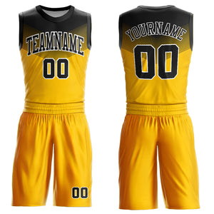 Custom Gold Black-White Round Neck Sublimation Basketball Suit Jersey