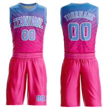 Laden Sie das Bild in den Galerie-Viewer, Custom Pink Light Blue-White Round Neck Sublimation Basketball Suit Jersey
