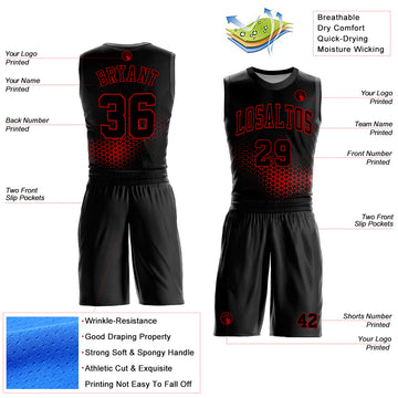 Custom Black Red Round Neck Sublimation Basketball Suit Jersey