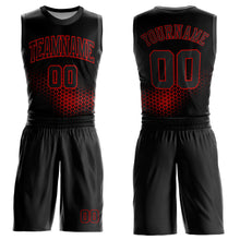Load image into Gallery viewer, Custom Black Red Round Neck Sublimation Basketball Suit Jersey
