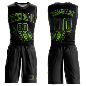 Custom Black Neon Green Round Neck Sublimation Basketball Suit Jersey