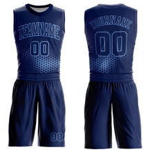 Laden Sie das Bild in den Galerie-Viewer, Custom Navy Light Blue Round Neck Sublimation Basketball Suit Jersey
