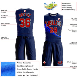 Custom Navy Red-White Round Neck Sublimation Basketball Suit Jersey