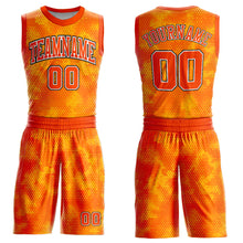 Load image into Gallery viewer, Custom Gold Orange Black-White Round Neck Sublimation Basketball Suit Jersey
