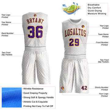 Custom White Purple-Gold Round Neck Sublimation Basketball Suit Jersey