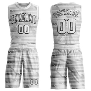 Custom Gray White-Black Round Neck Sublimation Basketball Suit Jersey