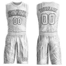 Laden Sie das Bild in den Galerie-Viewer, Custom Gray White-Black Round Neck Sublimation Basketball Suit Jersey
