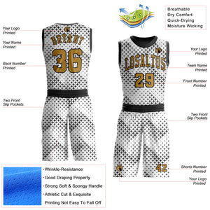 Custom White Old Gold-Black Round Neck Sublimation Basketball Suit Jersey