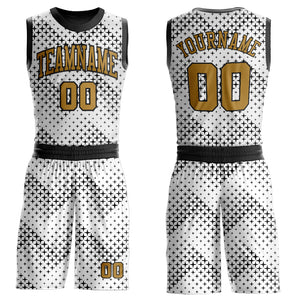 Custom White Old Gold-Black Round Neck Sublimation Basketball Suit Jersey