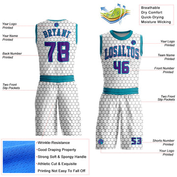 Custom White Purple-Teal Round Neck Sublimation Basketball Suit Jersey