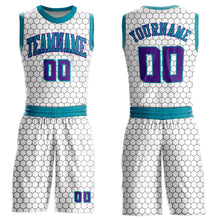 Load image into Gallery viewer, Custom White Purple-Teal Round Neck Sublimation Basketball Suit Jersey
