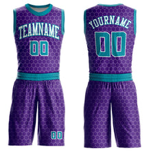 Laden Sie das Bild in den Galerie-Viewer, Custom Purple Teal-White Round Neck Sublimation Basketball Suit Jersey
