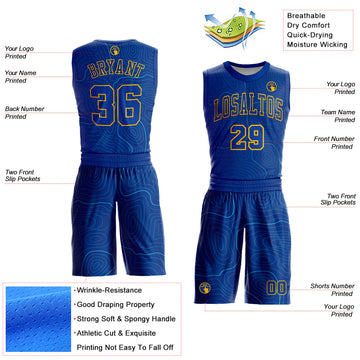 Custom Royal Gold Round Neck Sublimation Basketball Suit Jersey