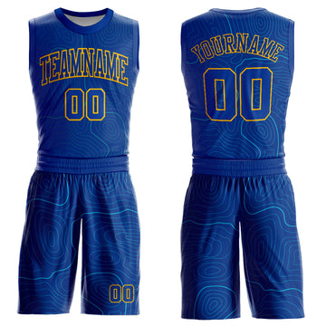 Custom Royal Gold Round Neck Sublimation Basketball Suit Jersey