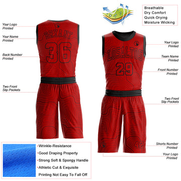 Custom Red Black Round Neck Sublimation Basketball Suit Jersey