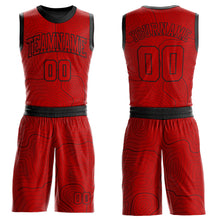 Load image into Gallery viewer, Custom Red Black Round Neck Sublimation Basketball Suit Jersey
