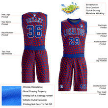 Load image into Gallery viewer, Custom Red Royal-White Triangle Shapes Round Neck Sublimation Basketball Suit Jersey
