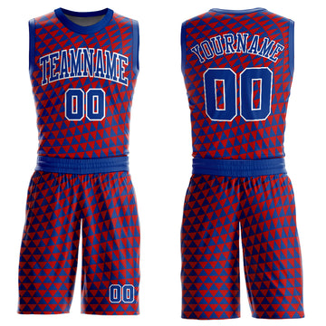 Custom Red Royal-White Triangle Shapes Round Neck Sublimation Basketball Suit Jersey