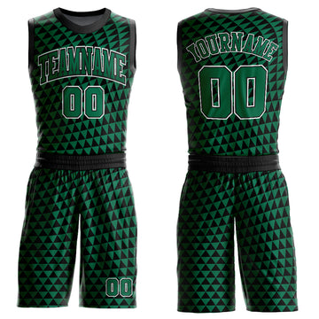 Custom Kelly Green White-Black Triangle Shapes Round Neck Sublimation Basketball Suit Jersey