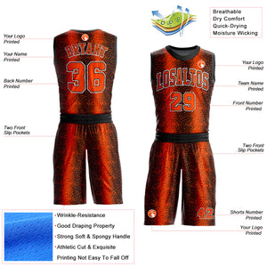 Custom Black Orange-White Animal Fur Print Round Neck Sublimation Basketball Suit Jersey