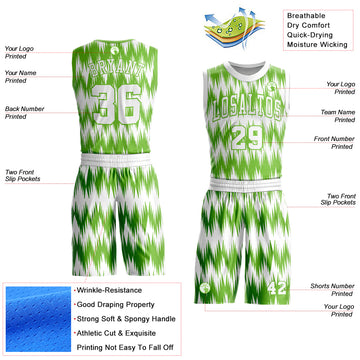 Custom White Neon Green Round Neck Sublimation Basketball Suit Jersey