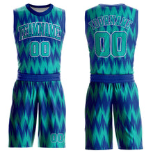 Load image into Gallery viewer, Custom Royal Aqua-White Round Neck Sublimation Basketball Suit Jersey
