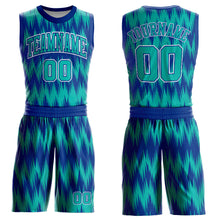 Charger l&#39;image dans la galerie, Custom Royal Aqua-White Round Neck Sublimation Basketball Suit Jersey

