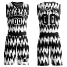 Laden Sie das Bild in den Galerie-Viewer, Custom Black White Round Neck Sublimation Basketball Suit Jersey
