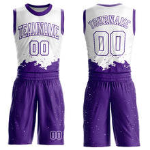 Laden Sie das Bild in den Galerie-Viewer, Custom White Purple Color Splash Round Neck Sublimation Basketball Suit Jersey
