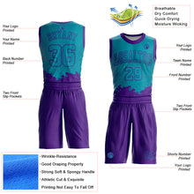 Laden Sie das Bild in den Galerie-Viewer, Custom Teal Purple Color Splash Round Neck Sublimation Basketball Suit Jersey
