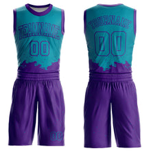 Laden Sie das Bild in den Galerie-Viewer, Custom Teal Purple Color Splash Round Neck Sublimation Basketball Suit Jersey
