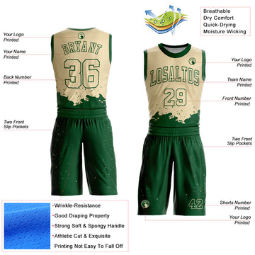 Custom Cream Green Color Splash Round Neck Sublimation Basketball Suit Jersey