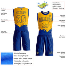 Load image into Gallery viewer, Custom Gold Royal Color Splash Round Neck Sublimation Basketball Suit Jersey
