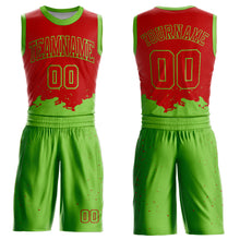 Laden Sie das Bild in den Galerie-Viewer, Custom Red Neon Green Color Splash Round Neck Sublimation Basketball Suit Jersey
