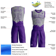 Laden Sie das Bild in den Galerie-Viewer, Custom Gray Purple Color Splash Round Neck Sublimation Basketball Suit Jersey

