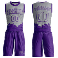 Laden Sie das Bild in den Galerie-Viewer, Custom Gray Purple Color Splash Round Neck Sublimation Basketball Suit Jersey
