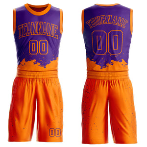 Custom Purple Bay Orange Color Splash Round Neck Sublimation Basketball Suit Jersey