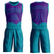 Laden Sie das Bild in den Galerie-Viewer, Custom Purple Teal Color Splash Round Neck Sublimation Basketball Suit Jersey
