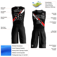 Laden Sie das Bild in den Galerie-Viewer, Custom Black White-Red Diagonal Lines Round Neck Sublimation Basketball Suit Jersey
