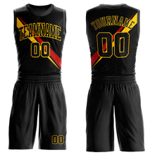 Load image into Gallery viewer, Custom Black Yellow-Red Diagonal Lines Round Neck Sublimation Basketball Suit Jersey

