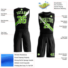 Laden Sie das Bild in den Galerie-Viewer, Custom Black Neon Green-White Diagonal Lines Round Neck Sublimation Basketball Suit Jersey
