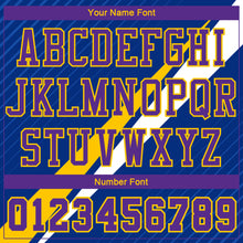 Load image into Gallery viewer, Custom Royal Purple-Yellow Diagonal Lines Round Neck Sublimation Basketball Suit Jersey
