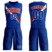 Load image into Gallery viewer, Custom Royal White-Red Diagonal Lines Round Neck Sublimation Basketball Suit Jersey
